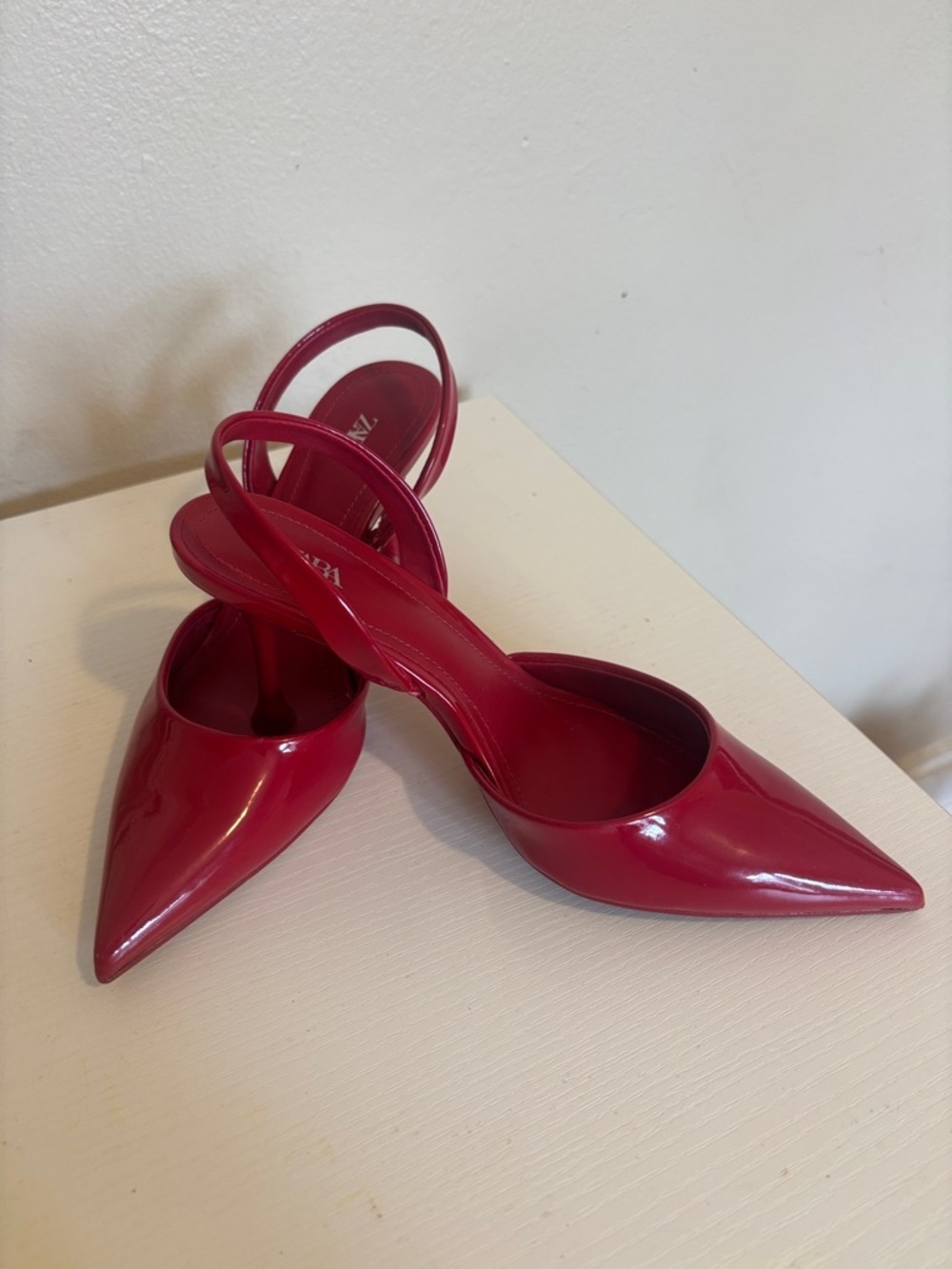 Zara Red Patent Pointed Slingback Heels